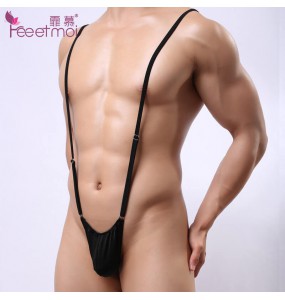 Feeetmoi - Men's Adjustable Suspender Thong Underwear (Black)